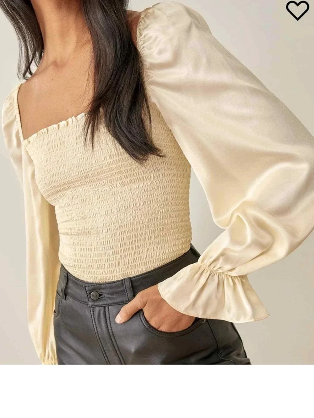 Reformation Silk Smocked Puff Sleeve Top Butter Yellow XS